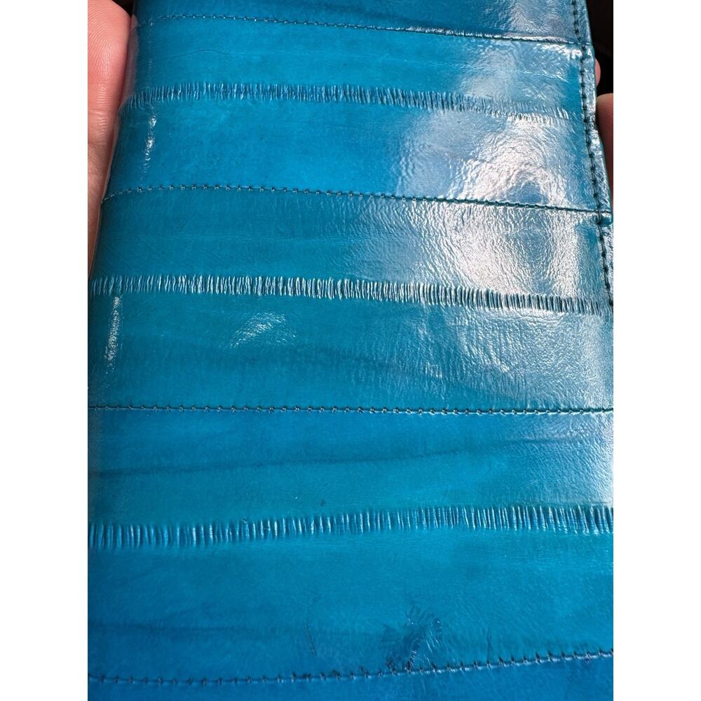 Eel Skin Leather Wallet Turquoise Blue Organizer Clutch + Keychain Vintage Teal - Picture 11 of 15